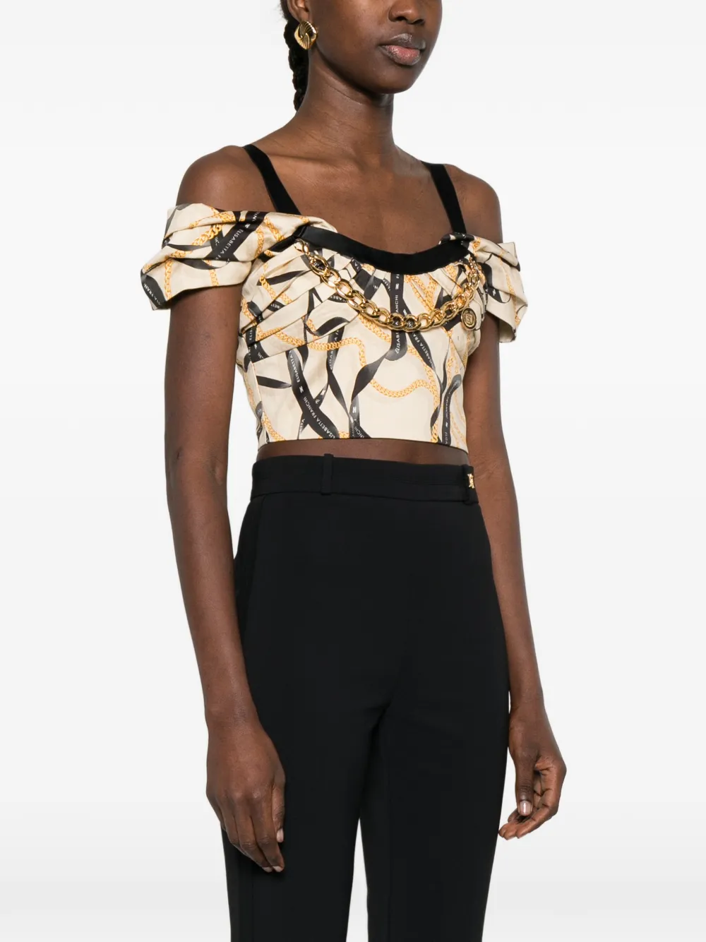 Elisabetta Franchi Top met kettingprint Beige