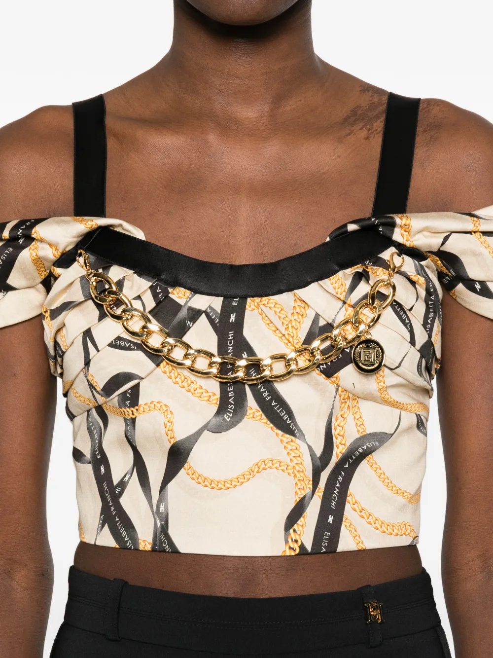 Elisabetta Franchi Top met kettingprint Beige