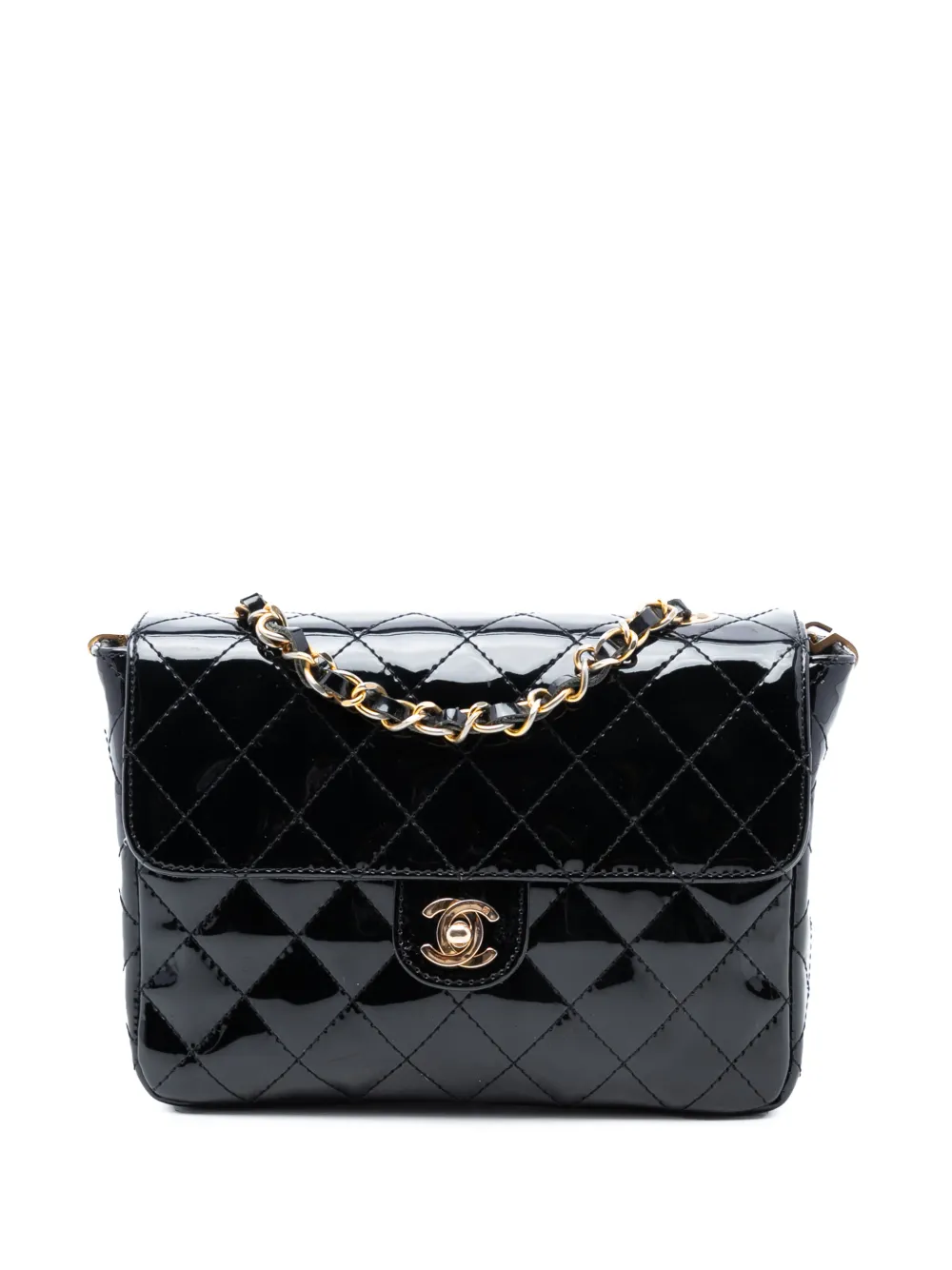 CHANEL Pre-Owned 1991-1994 CC Quilted Patent Straight Single Flap crossbody bag - Nero