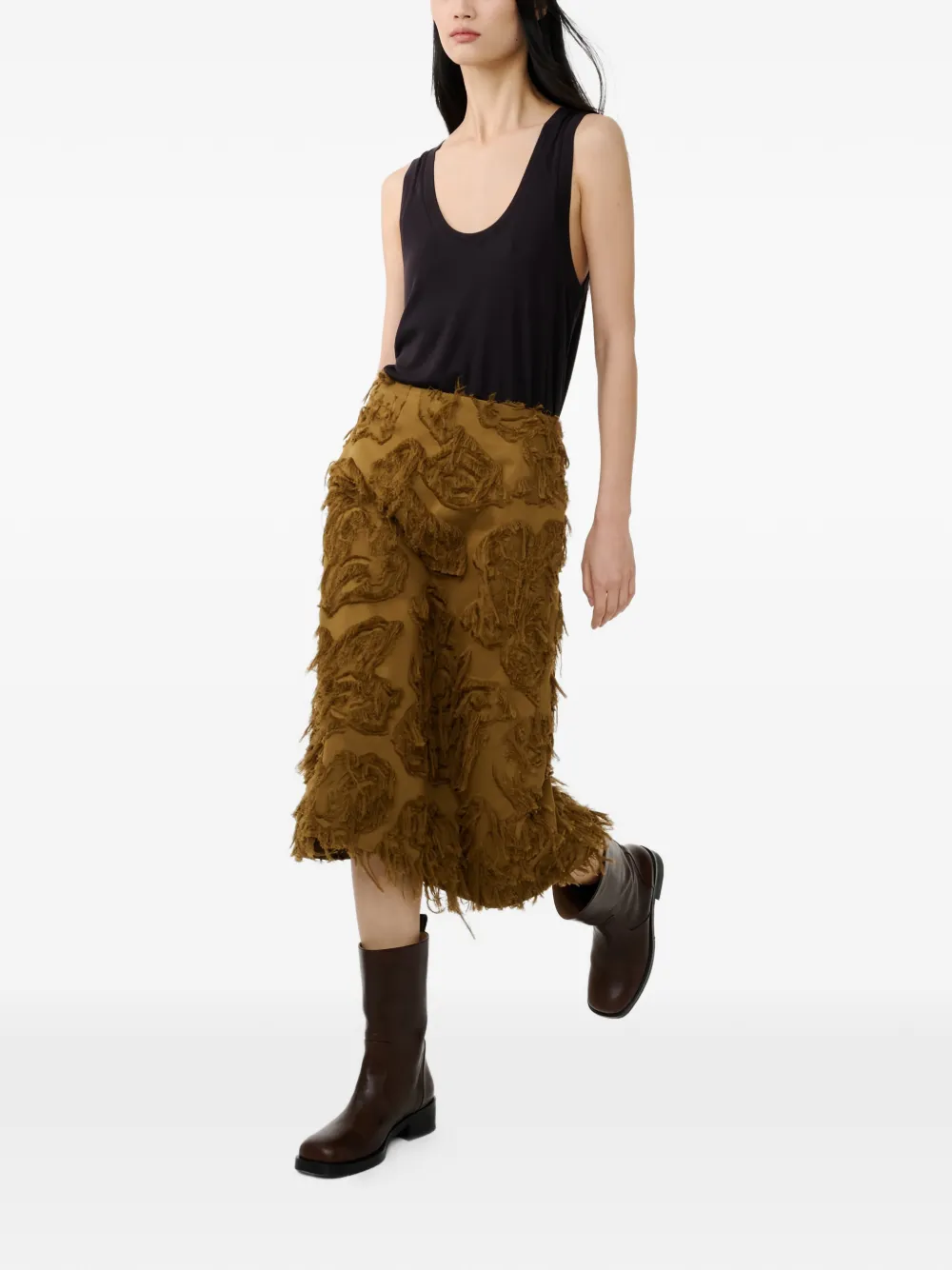  Studio Nicholson Roeper Fringe Jacquard A-line Skirt - Brown 