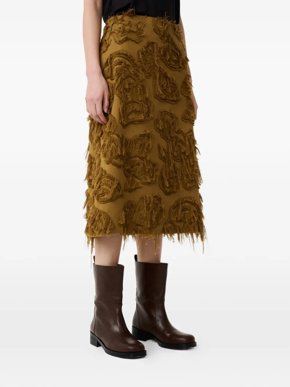 Studio Nicholson Roeper rok met franje A-lijn en jacquard Bruin