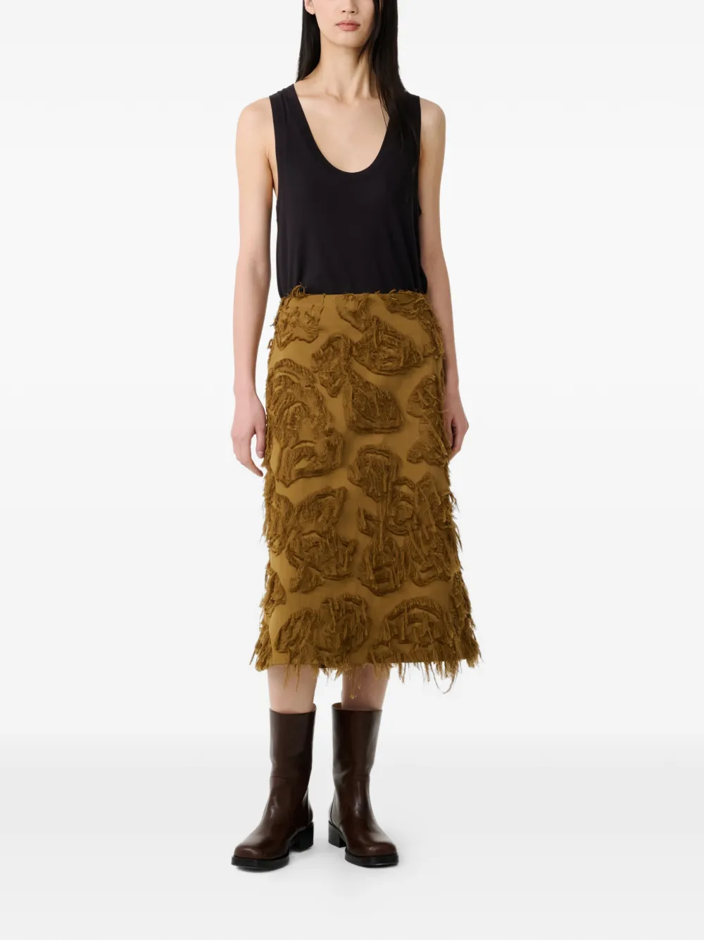  Studio Nicholson Roeper Fringe Jacquard A-line Skirt - Brown 