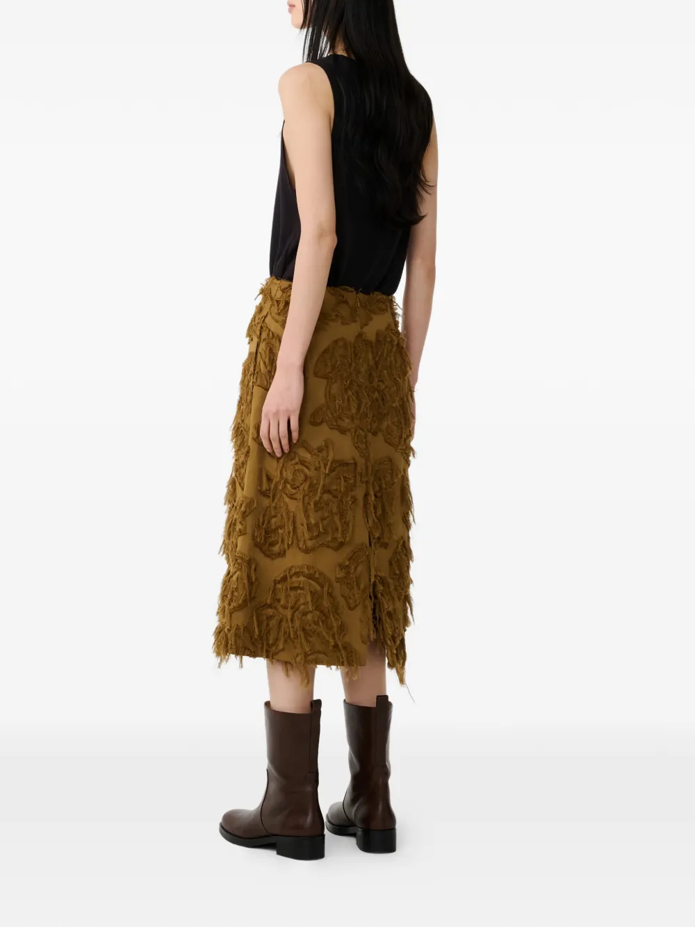 Studio Nicholson Roeper rok met franje A-lijn en jacquard Bruin