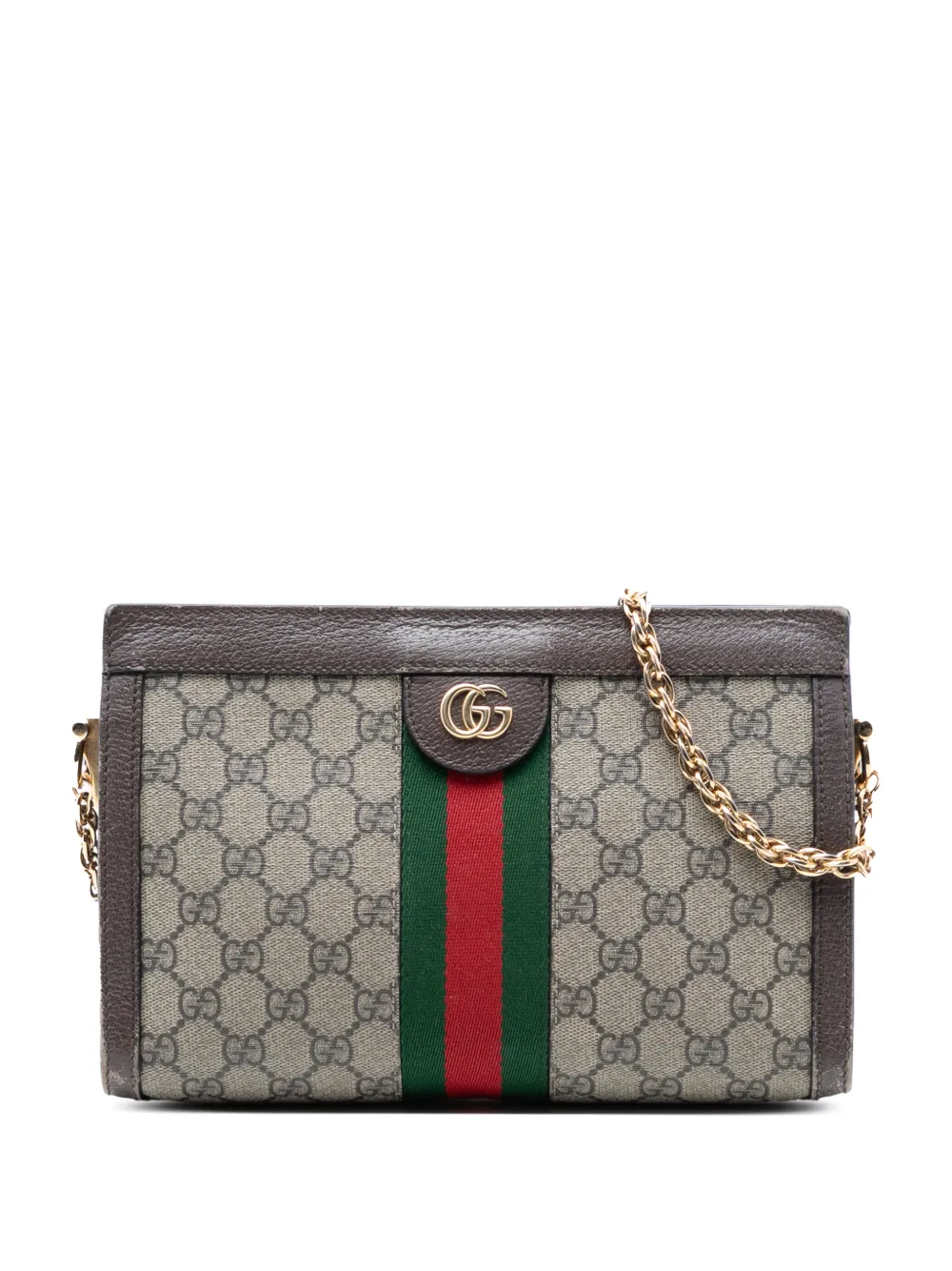 Gucci Pre-Owned Borsa a tracolla Ophidia piccola in tessuto GG Supreme con decorazione Web e catena 2016-2025 - Marrone