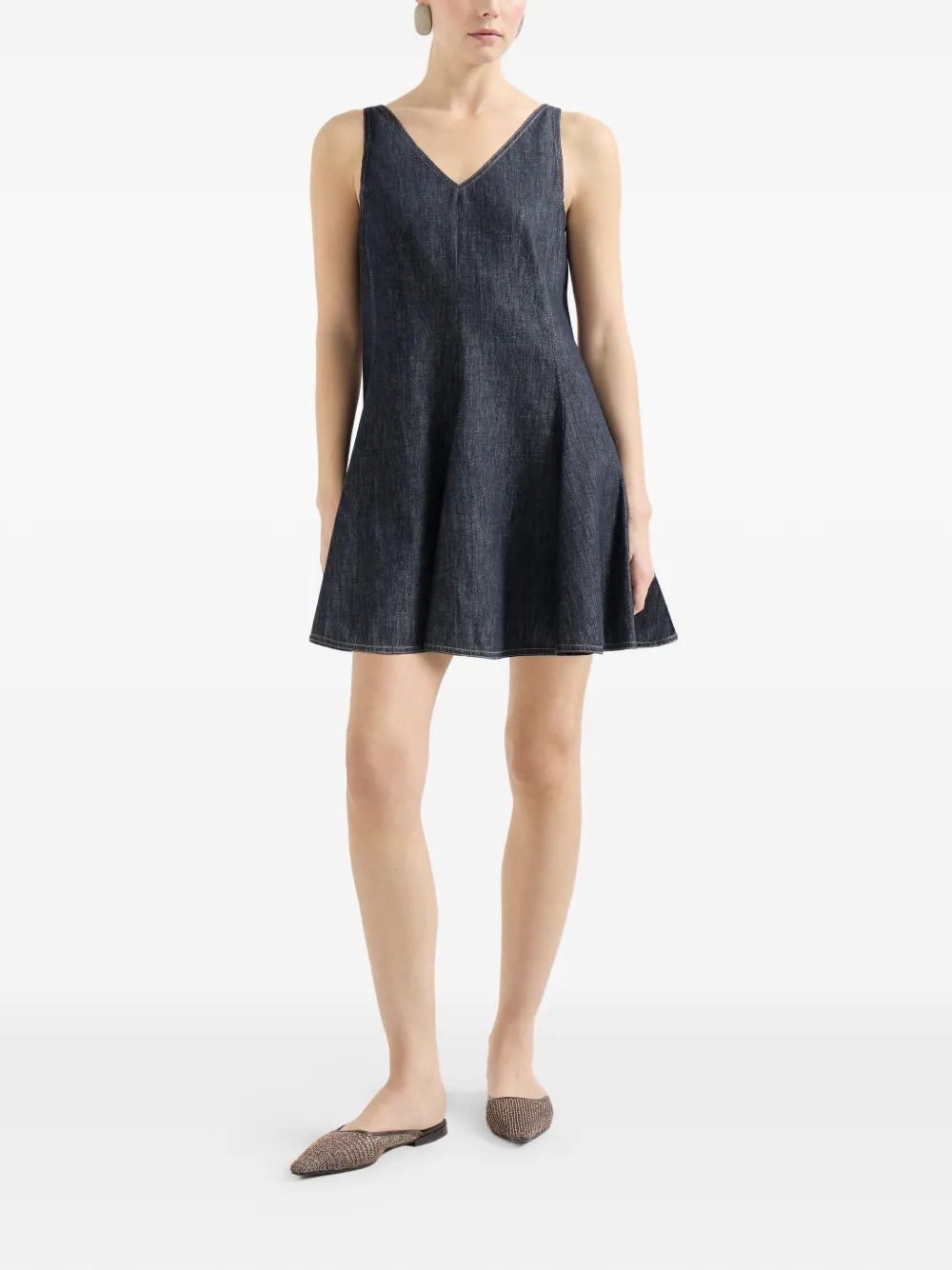 Brunello Cucinelli Twill mini-jurk met denim-effect Blauw