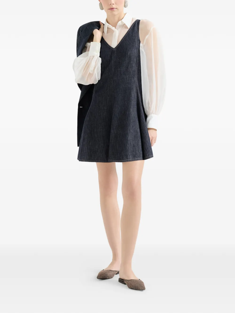Brunello Cucinelli Twill mini-jurk met denim-effect Blauw