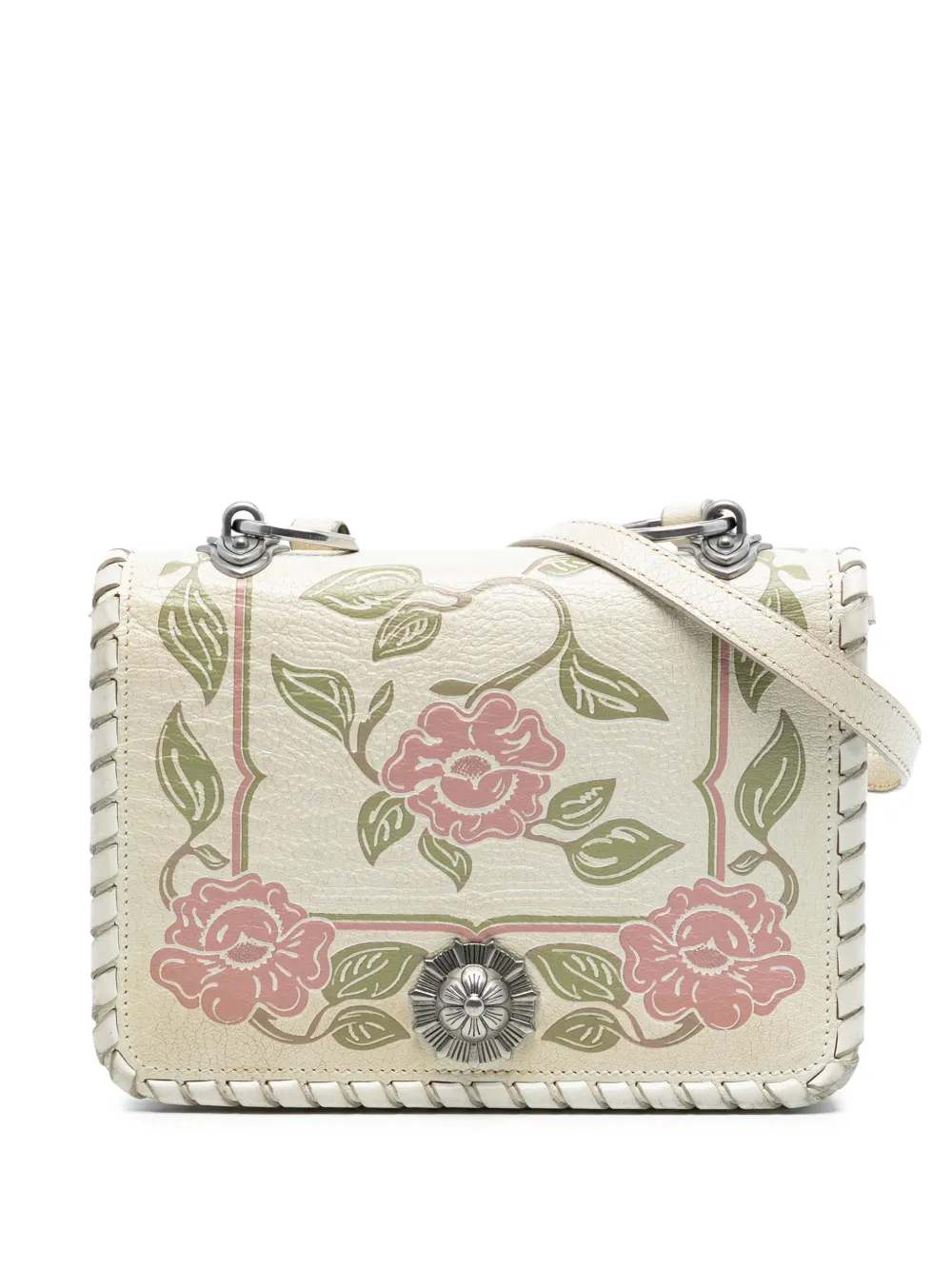 Miu Miu Pre-Owned 2010 Goatskin Madras Floral Embossed crossbody bag - Bianco