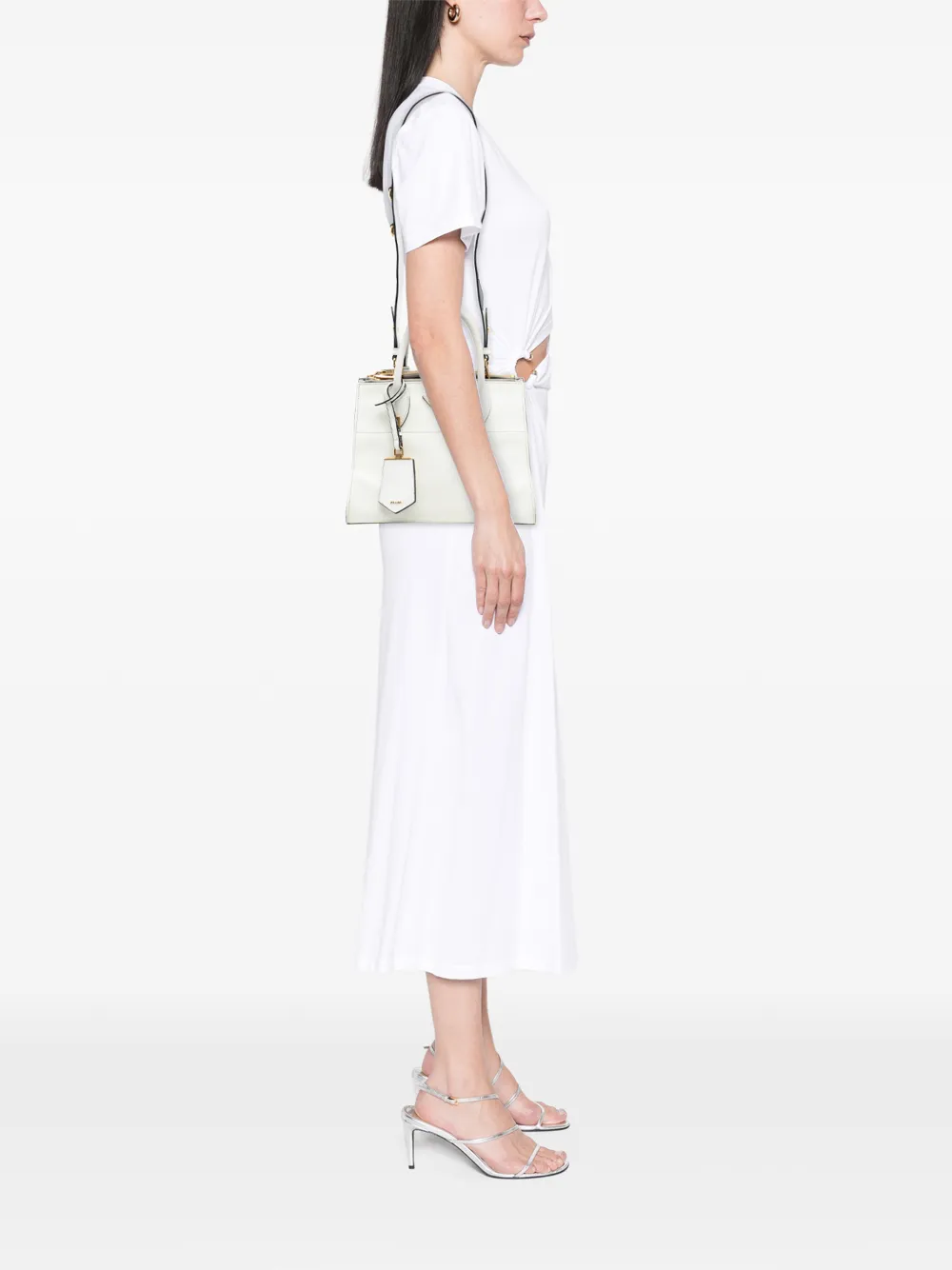 Prada Pre-Owned Borsa a tracolla City Calf Trimmed Saffiano Greche Paradigme 2010-2025 - Bianco