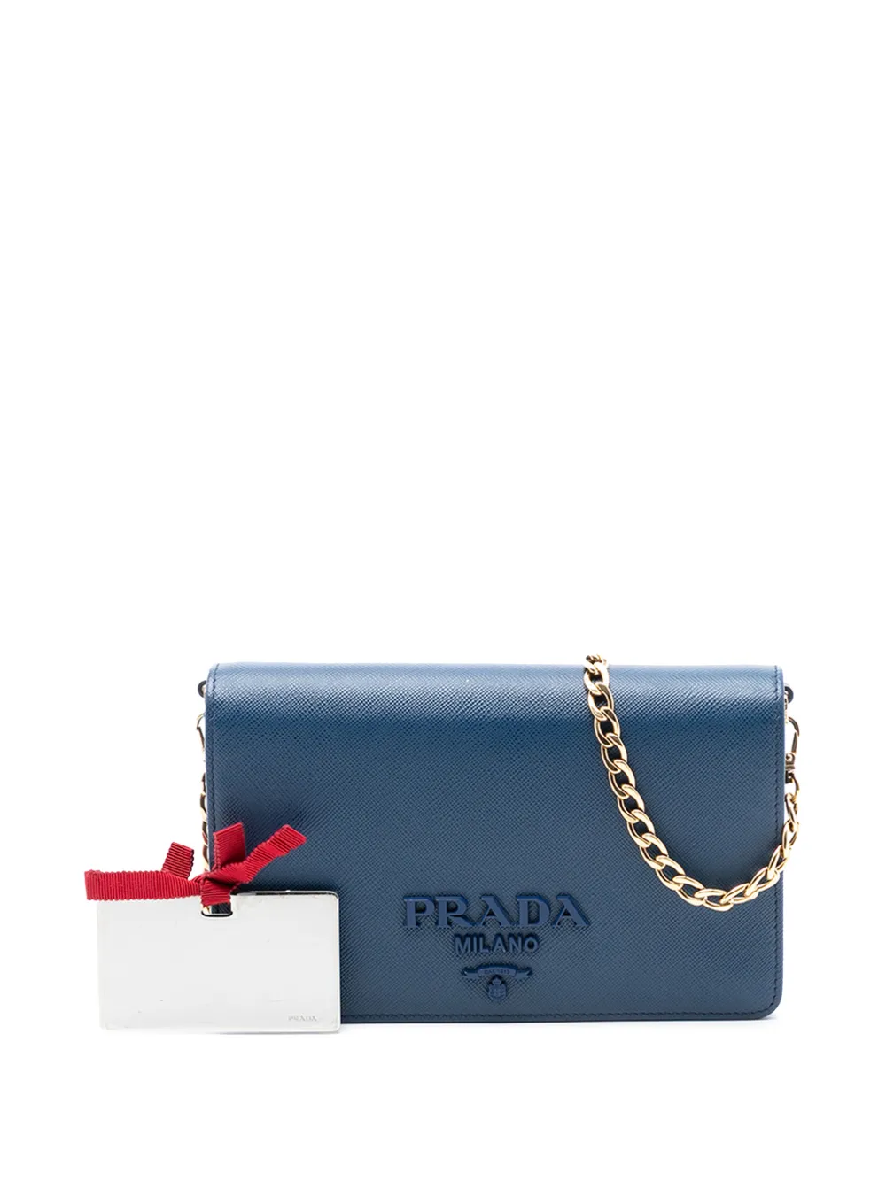  Prada Pre-owned Sac à Bandoulière En Cuir Saffiano Lux Monochrome Wallet On Chain (2010-2025) - Bleu 