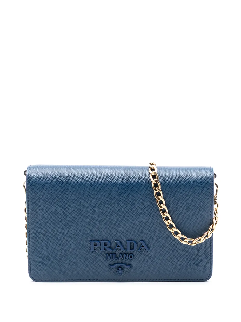 Prada Pre-Owned Borsa a tracolla Monochrome in pelle Saffiano Lux con catena 2010-2025 - Blu