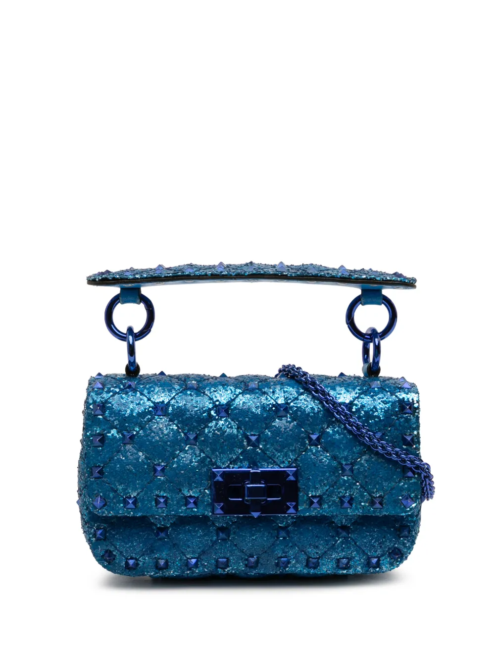 Valentino Garavani Pre-Owned Borsa a tracolla Rockstud Spike mini con glitter 2018-2025 - Blu