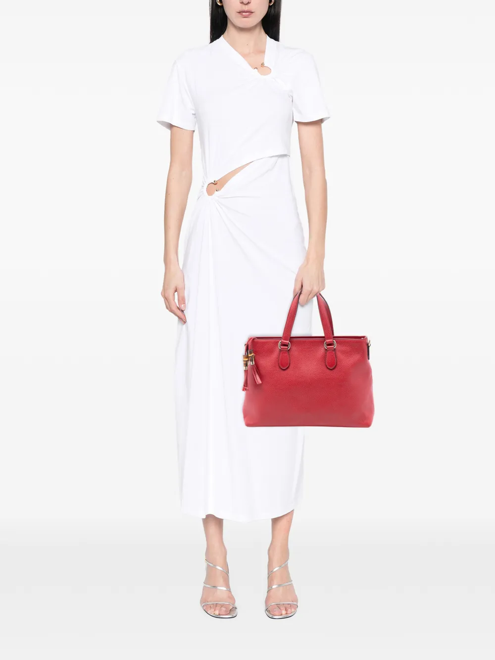 Gucci Pre-owned 2016-2025 Leather Bamboo Tassel Satchel in Red, view 2