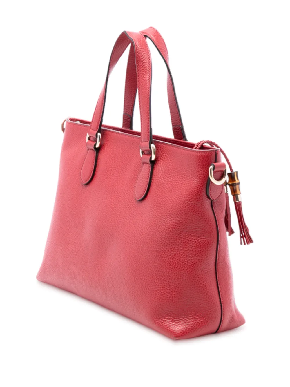 Gucci Pre-owned 2016-2025 Leather Bamboo Tassel Satchel in Red, view 3