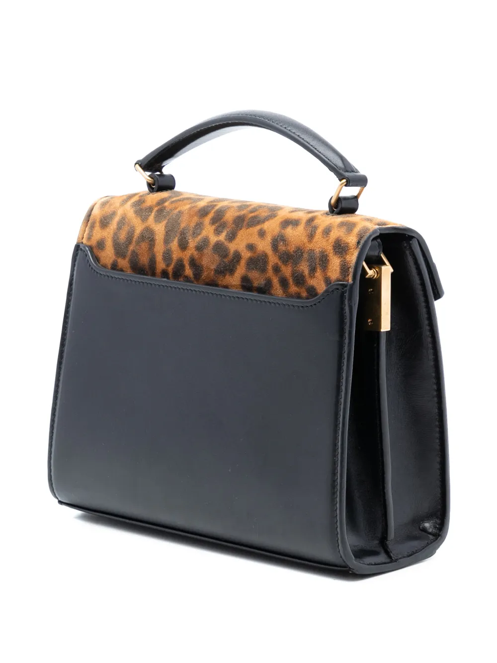  Saint Laurent Pre-owned 2019 Mini Suede Leopard Print Monogram Cassandra Top Handle Bag Satchel - Black 