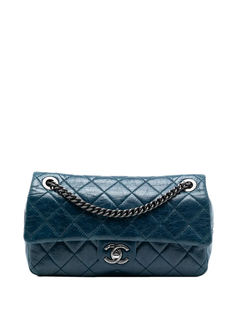 CHANEL Pre-Owned Borsa a tracolla Duo Color media in pelle di vitello con battente 2014 - Blu