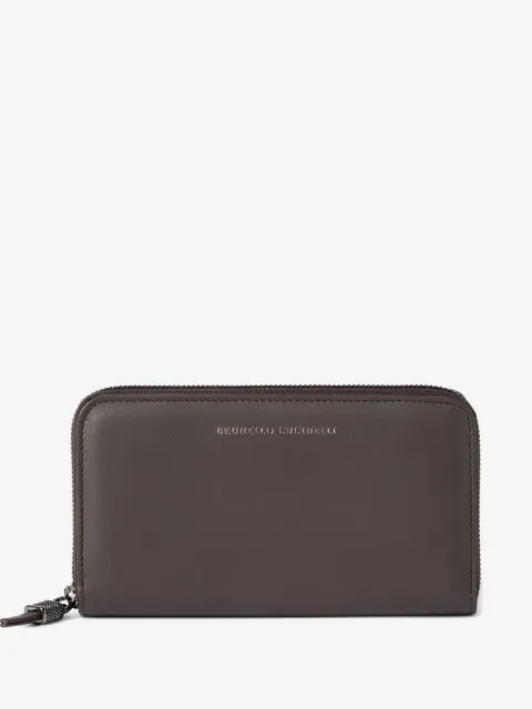Brunello Cucinelli calfskin wallet with shiny zipper pull