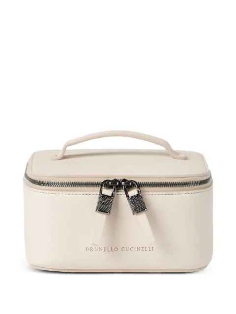 Brunello Cucinelli grained leather jewelry box with shiny zipper pull