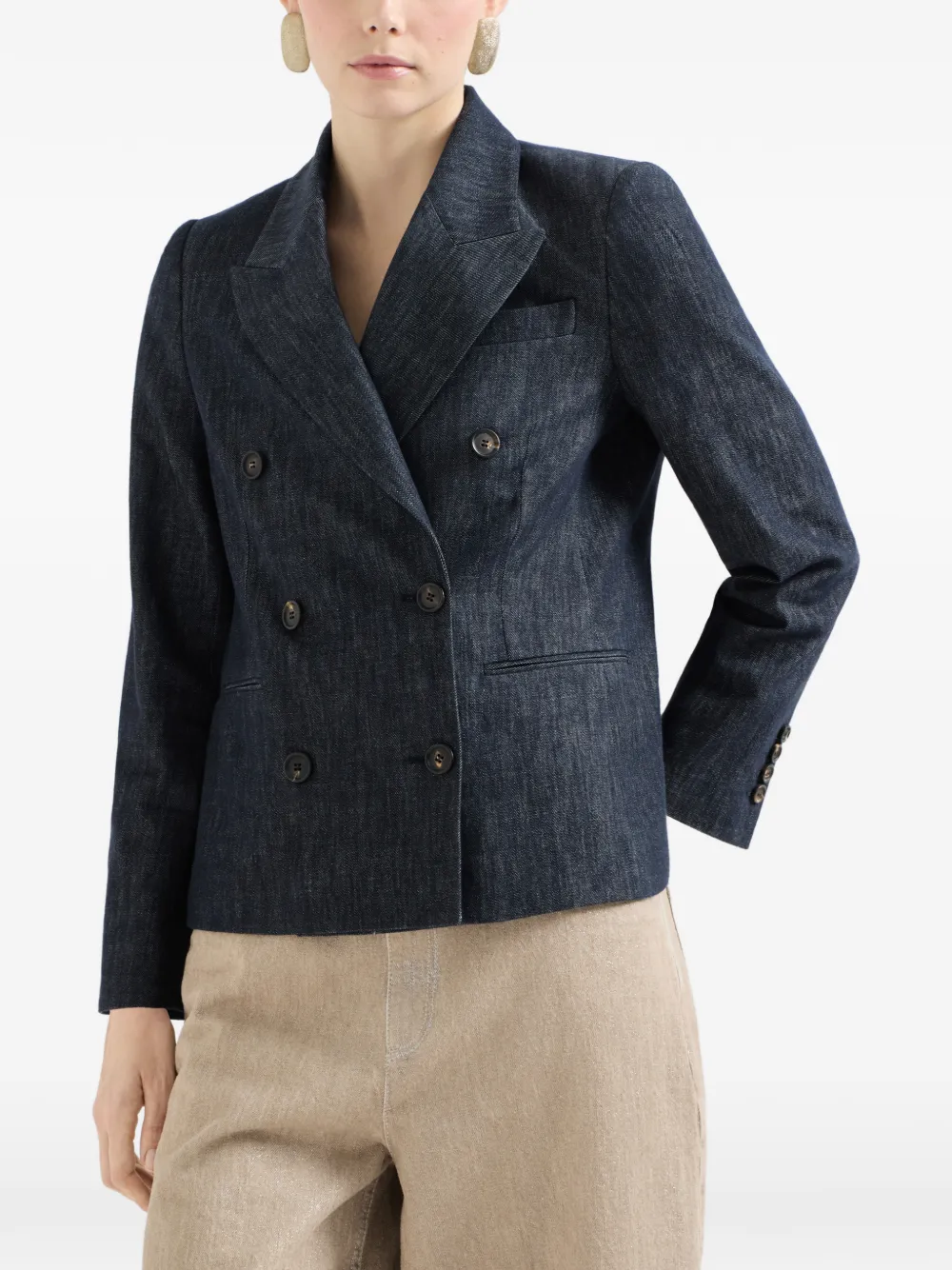 Brunello Cucinelli Katoenen twill blazer met monili en denim-effect Blauw