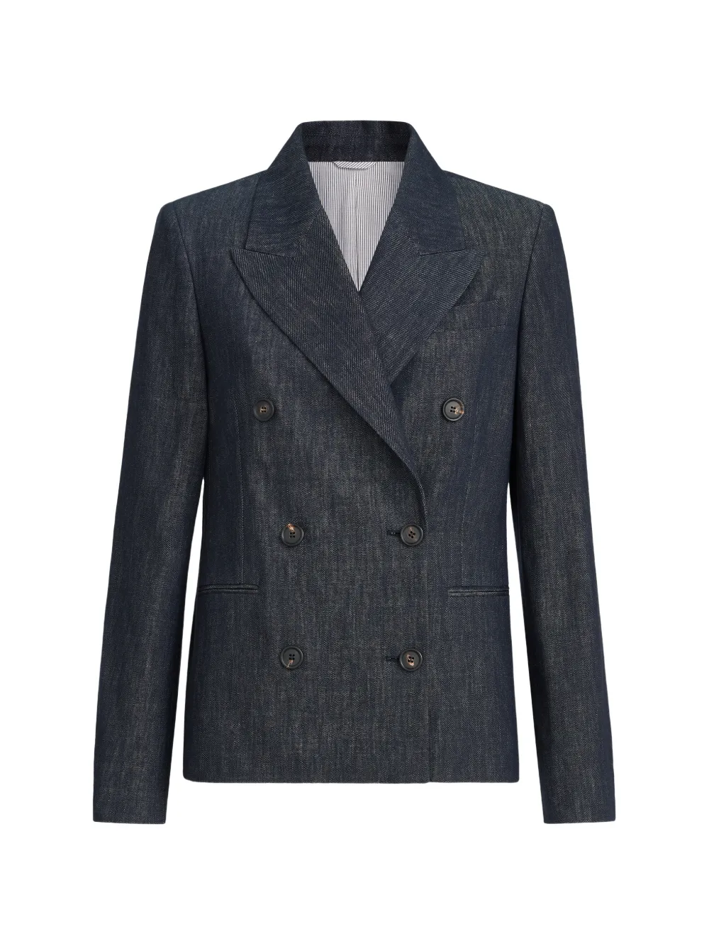 Brunello Cucinelli cotton denim-effect twill blazer with monili - Blu