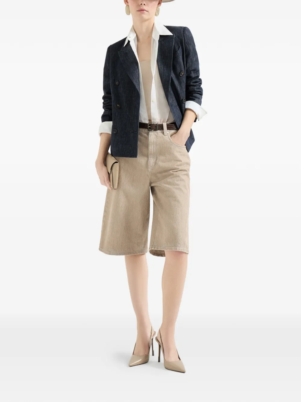 Brunello Cucinelli Katoenen twill blazer met monili en denim-effect Blauw