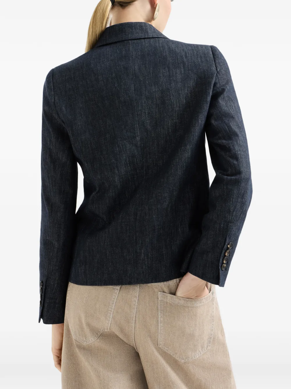 Brunello Cucinelli Katoenen twill blazer met monili en denim-effect Blauw