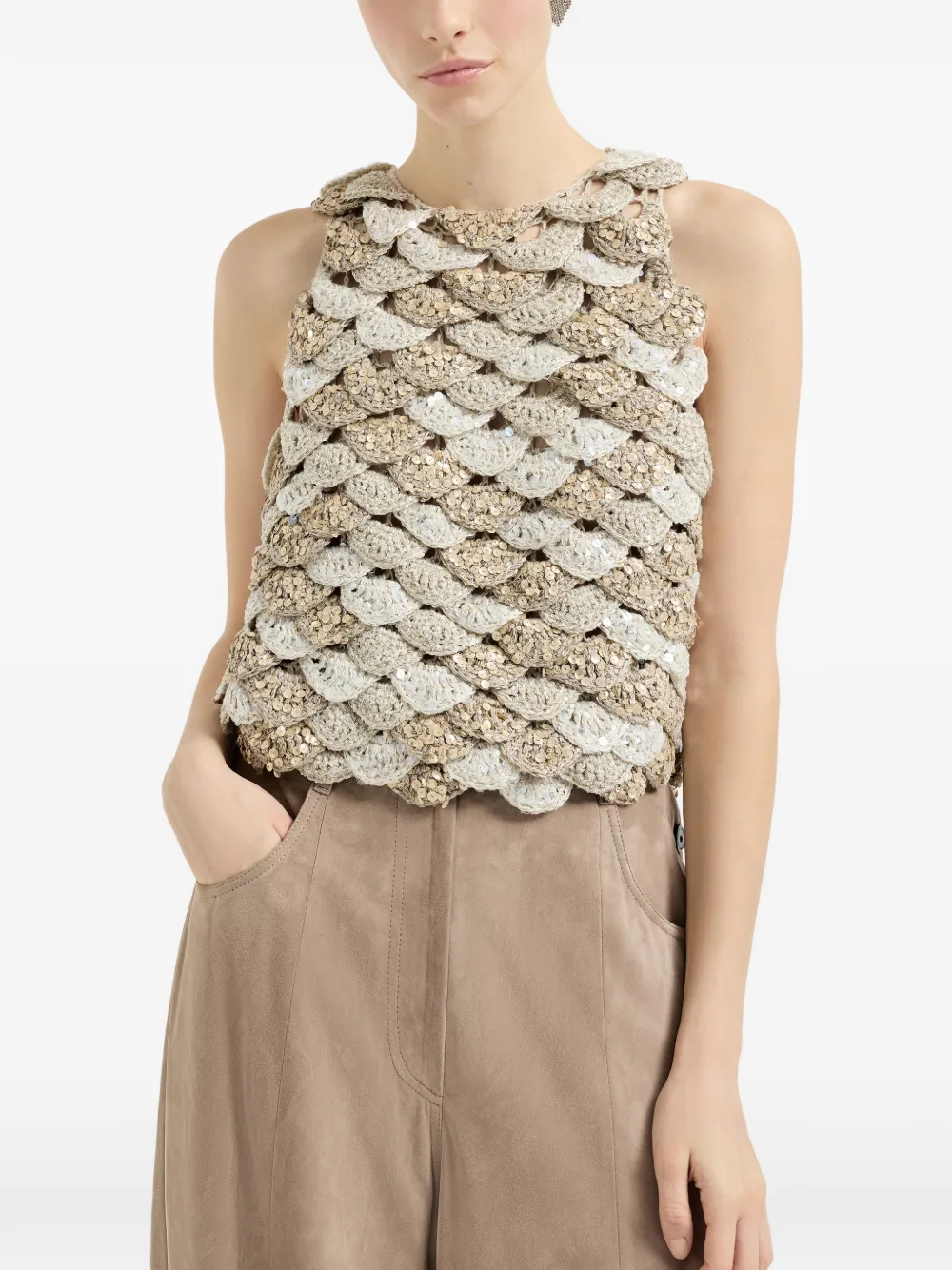 Brunello Cucinelli Opera top met schelpen Beige