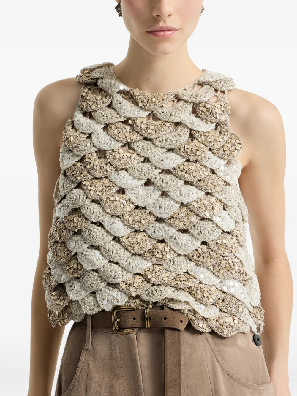Brunello Cucinelli Opera top met schelpen Beige