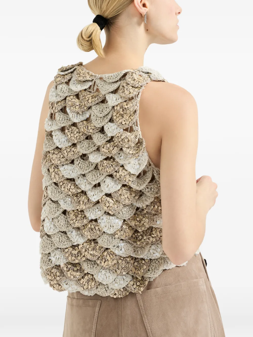 Brunello Cucinelli Opera top met schelpen Beige