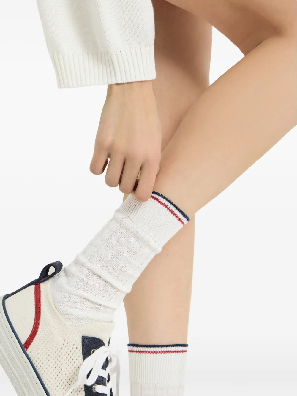 Cotton Rib Knit Socks With Stripes