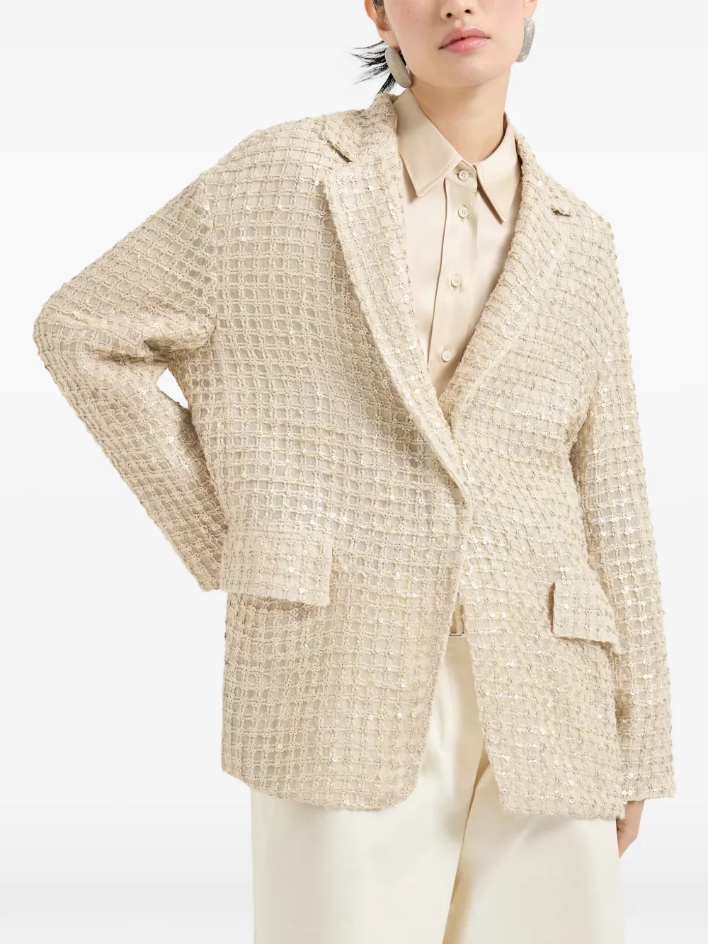Brunello Cucinelli Dazzling zijden blazer met borduurwerk Beige