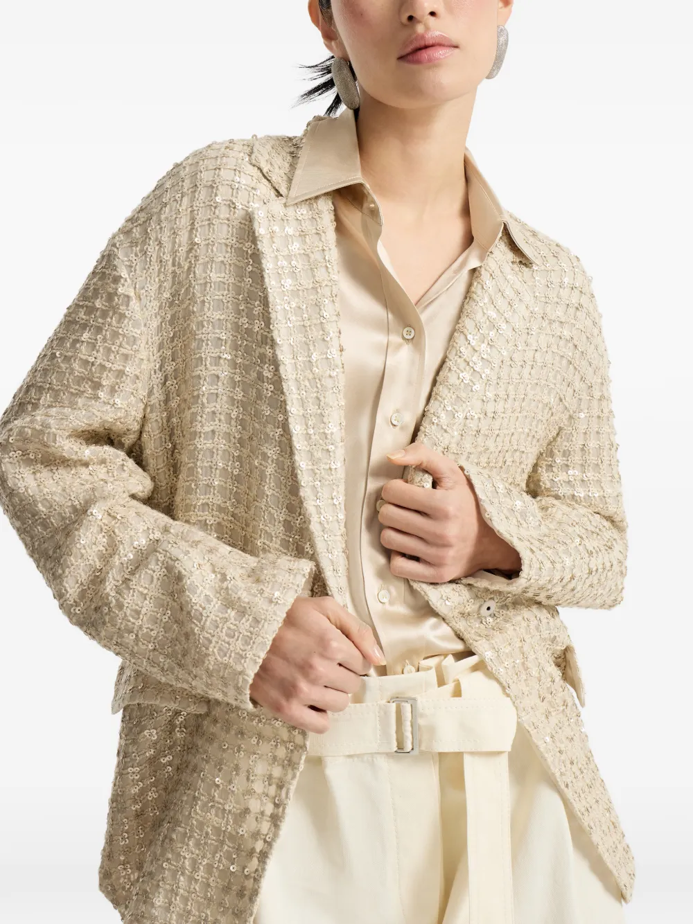 Brunello Cucinelli Dazzling zijden blazer met borduurwerk Beige