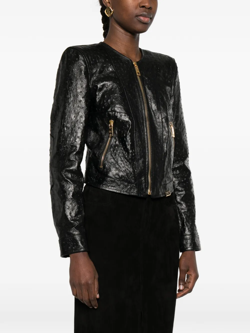  Elisabetta Franchi Zip Textured Jacket - Black 
