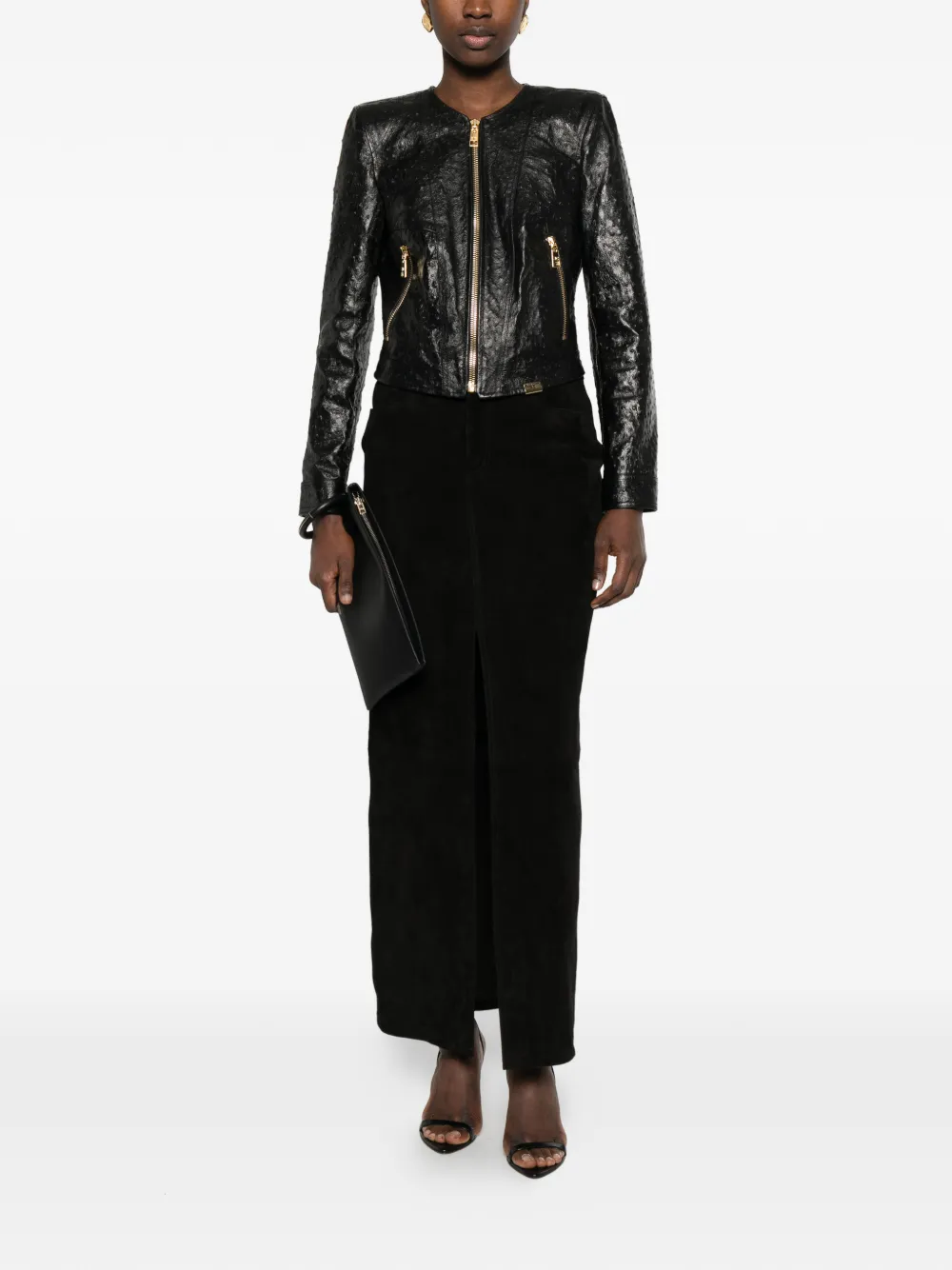  Elisabetta Franchi Zip Textured Jacket - Black 