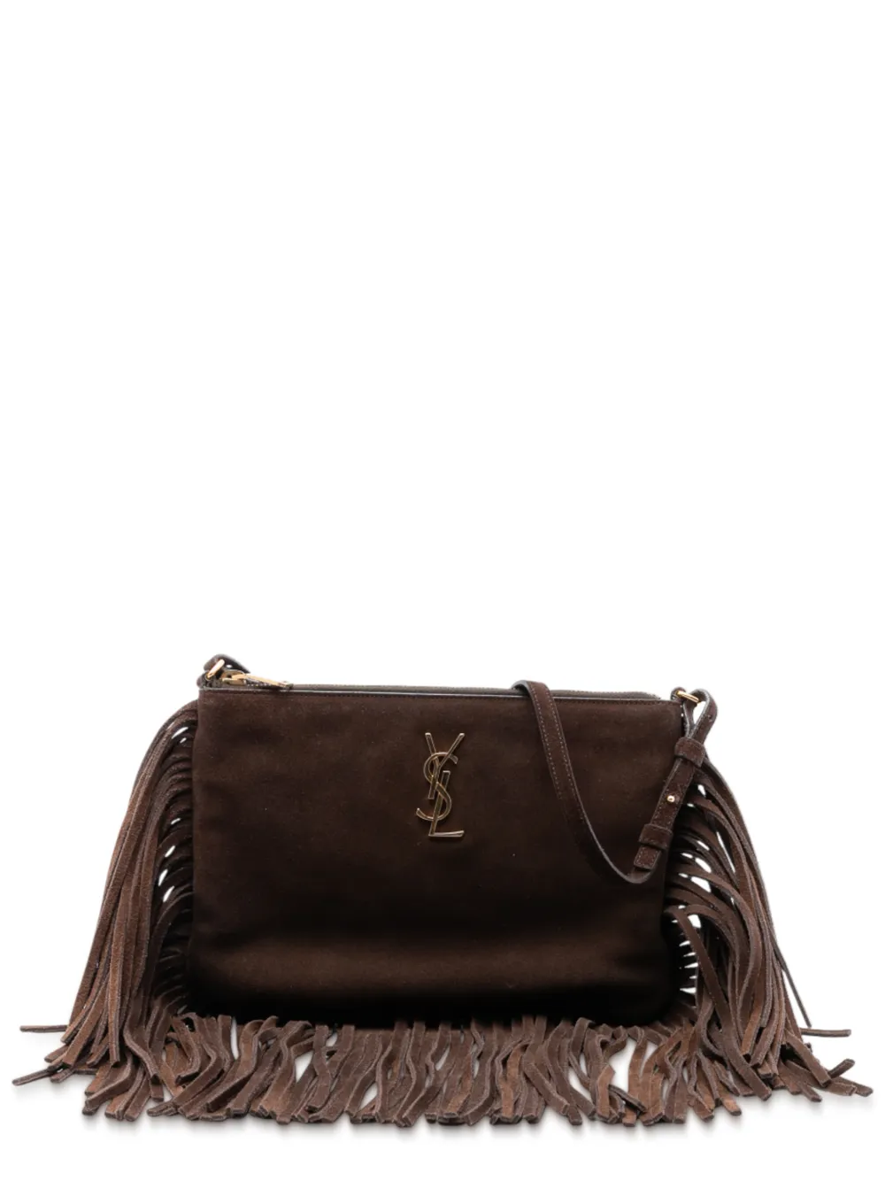 Saint Laurent Pre-Owned 2015 Suede Monogram Fringe crossbody bag - Marrone