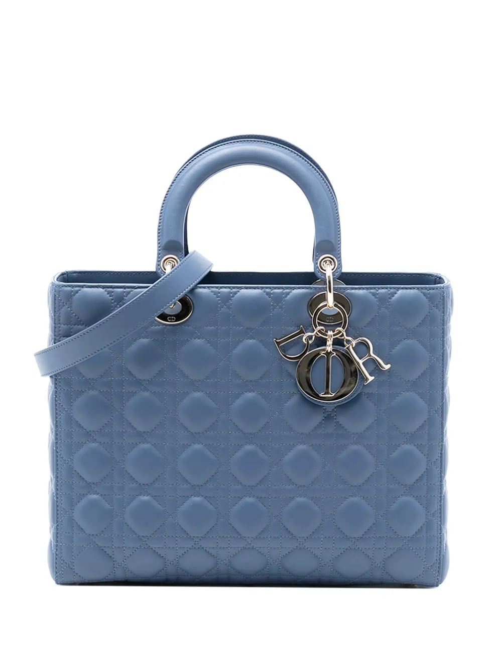 Christian Dior Pre-Owned Borsa a tracolla Lady Dior grande in pelle di agnello con motivo Cannage 2019 - Blu
