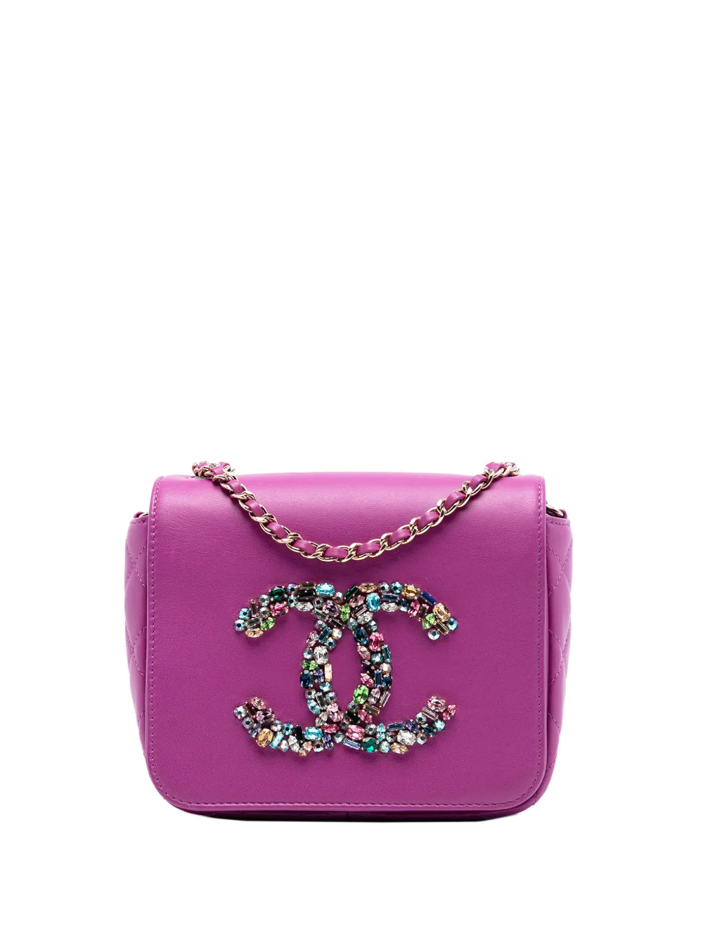 CHANEL Pre-Owned 2021 Mini Lambskin Giant Crystal CC Flap crossbody bag - Viola