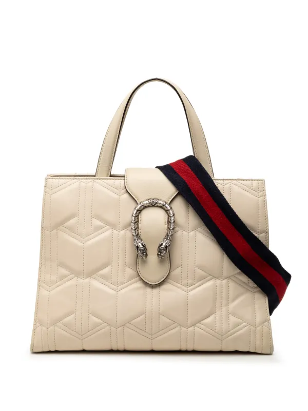 Gucci Pre-owned 2016-2026 Quilted Leather Dionysus Web Satchel in White