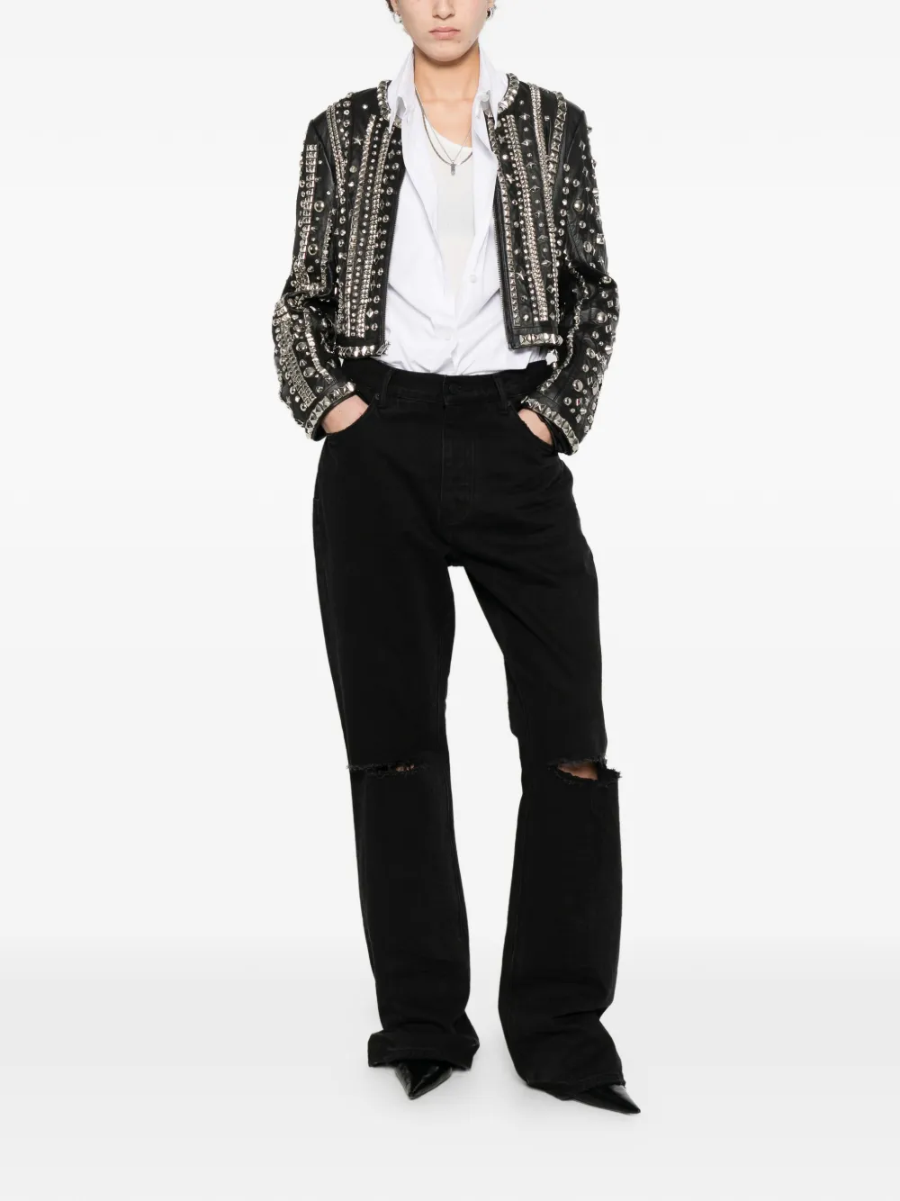  R13 Studded Striped Jacket - Black 