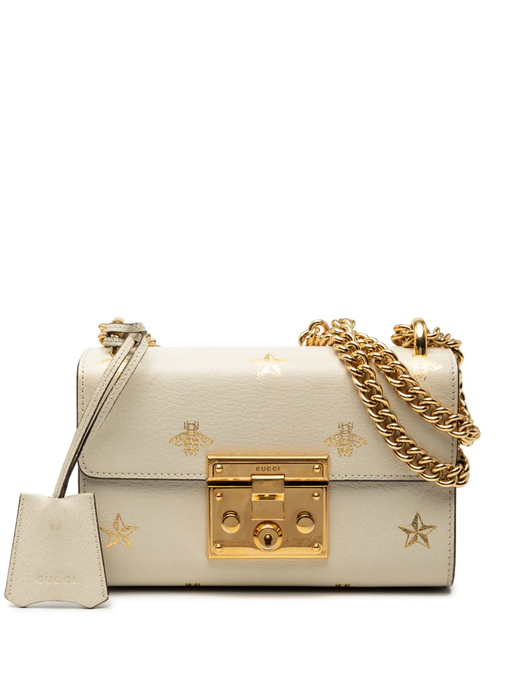 Gucci Pre-Owned 2016-2026 Small Leather Bee Star Padlock crossbody bag - Bianco