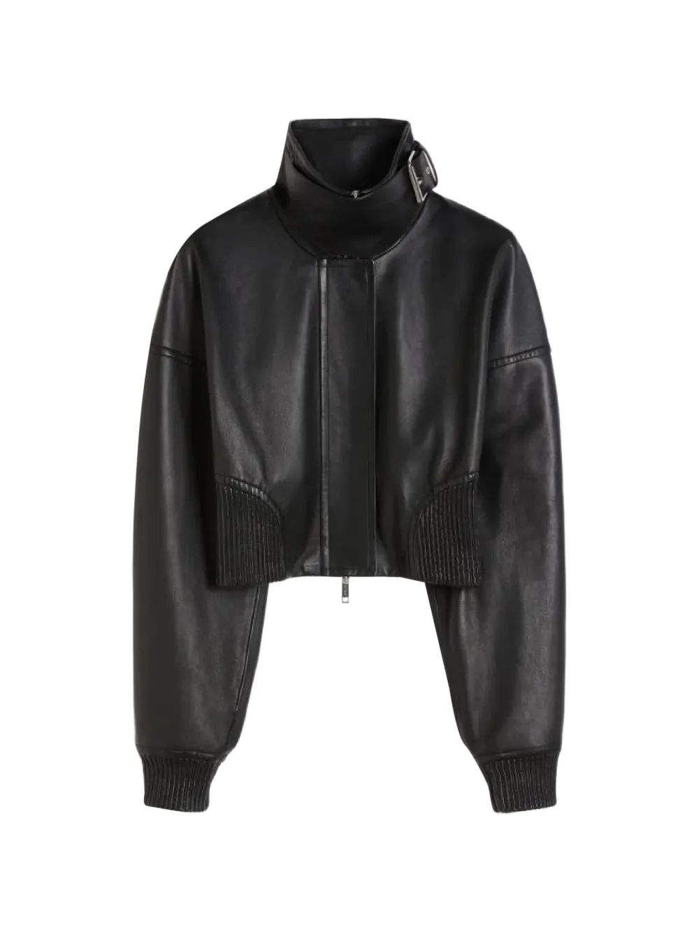 Sportmax high-neck zipped leather jacket - Nero