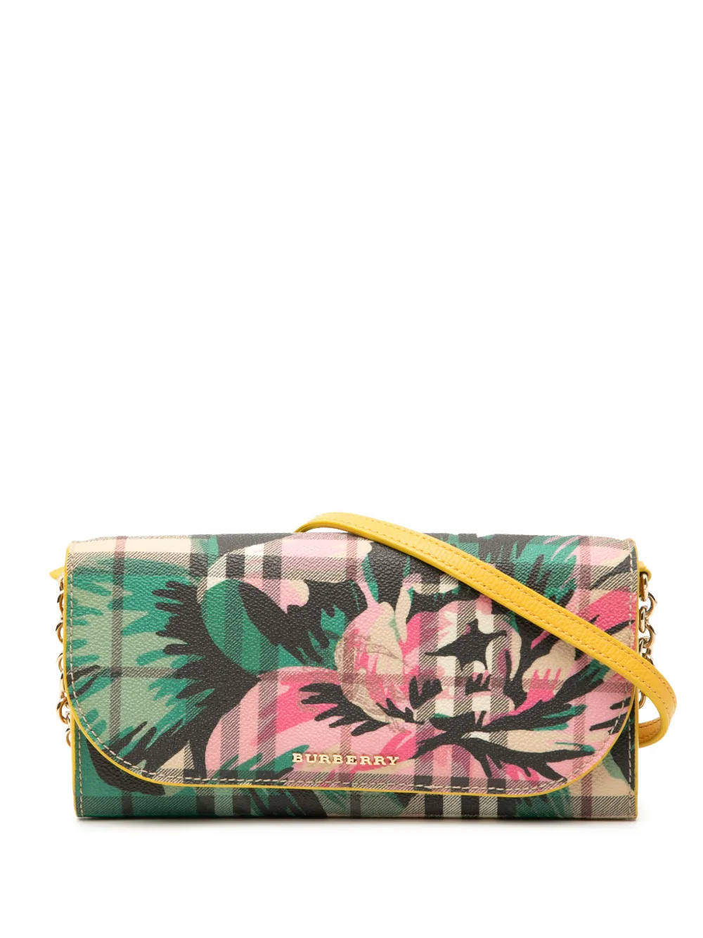 Burberry Pre-Owned 2000-2017 Haymarket Check Floral Coated Canvas and Leather Izzy Wallet on Chain crossbody bag - Marrone
