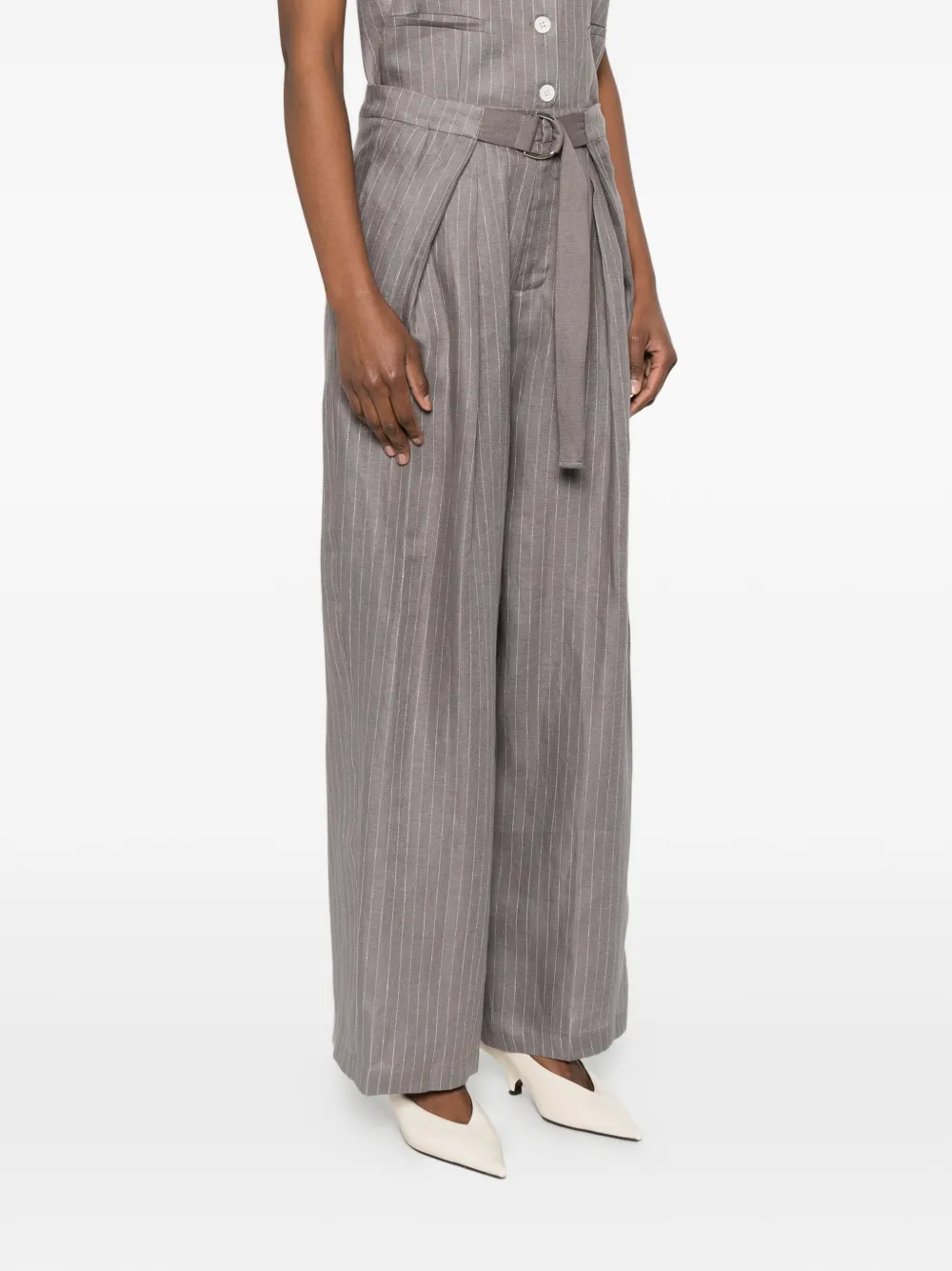  Eleh Pinstripe Belted Trousers - Grey 