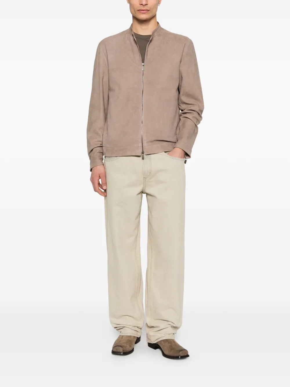  Salvatore Santoro Zip Collarless Jacket - Neutrals 