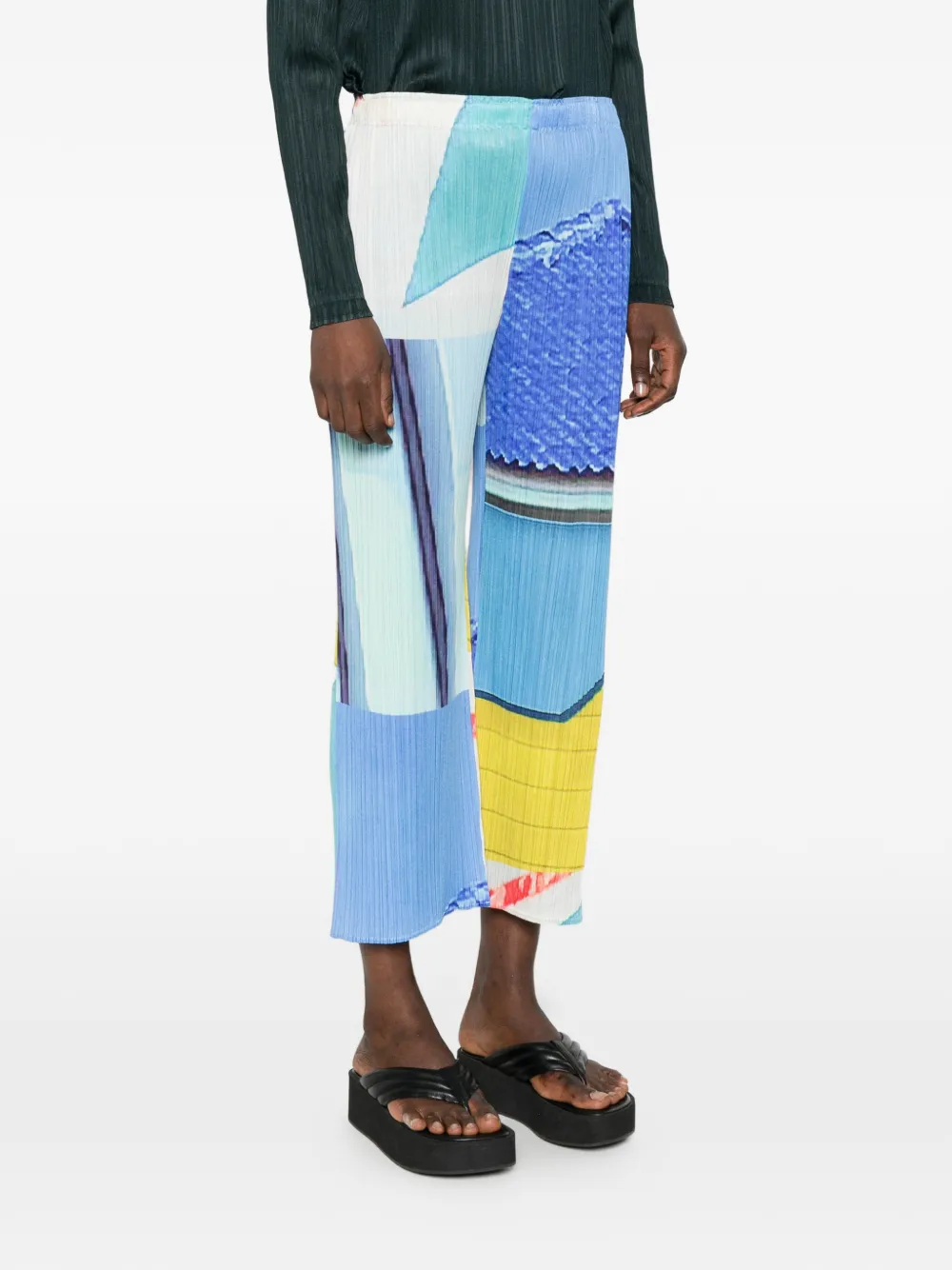 Pleats Please Issey Miyake Geometrische plooibroek Blauw