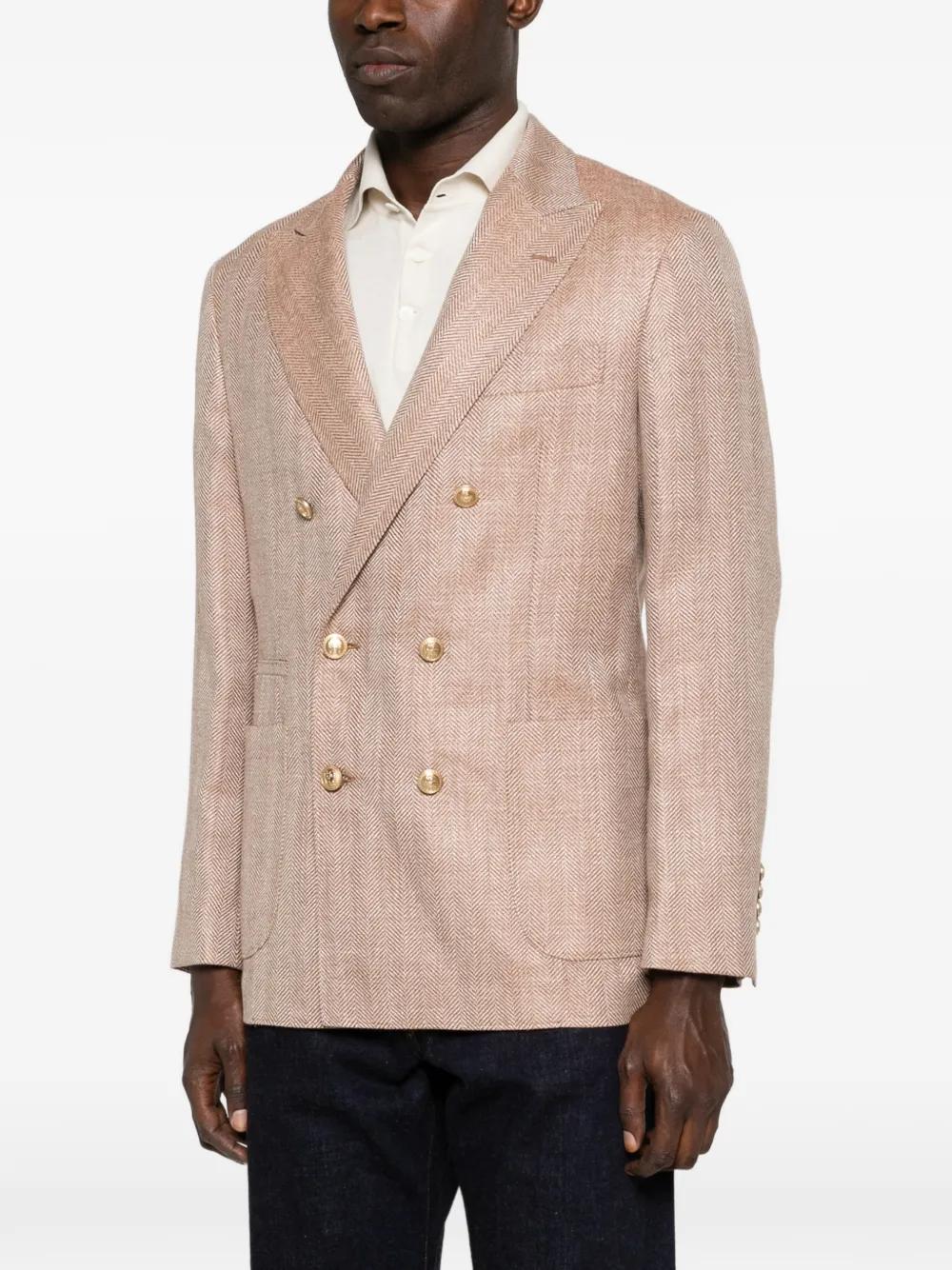  Brunello Cucinelli Herringbone Double-breasted Jacket - Brown 