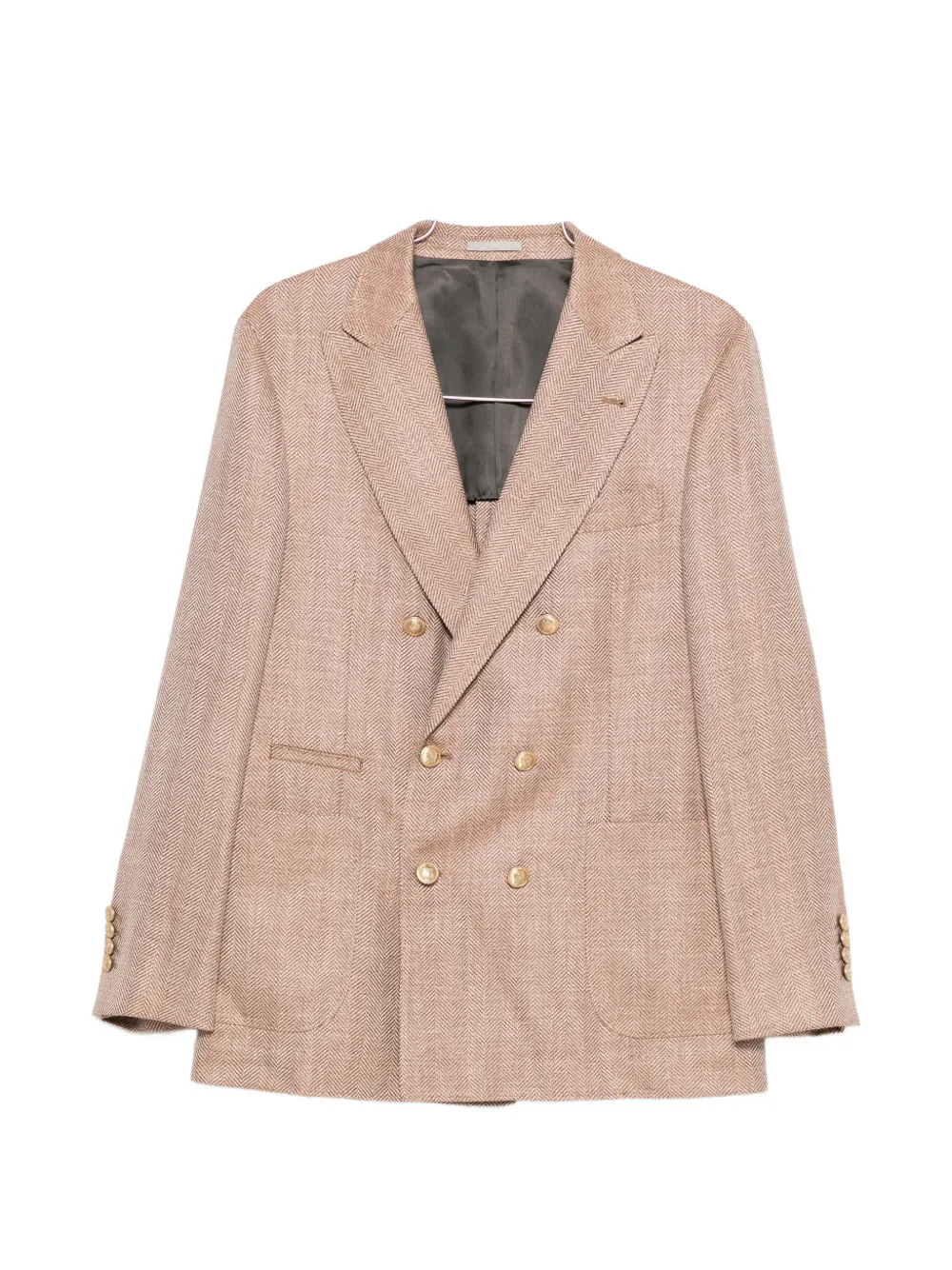 Brunello Cucinelli herringbone double-breasted jacket - Marrone