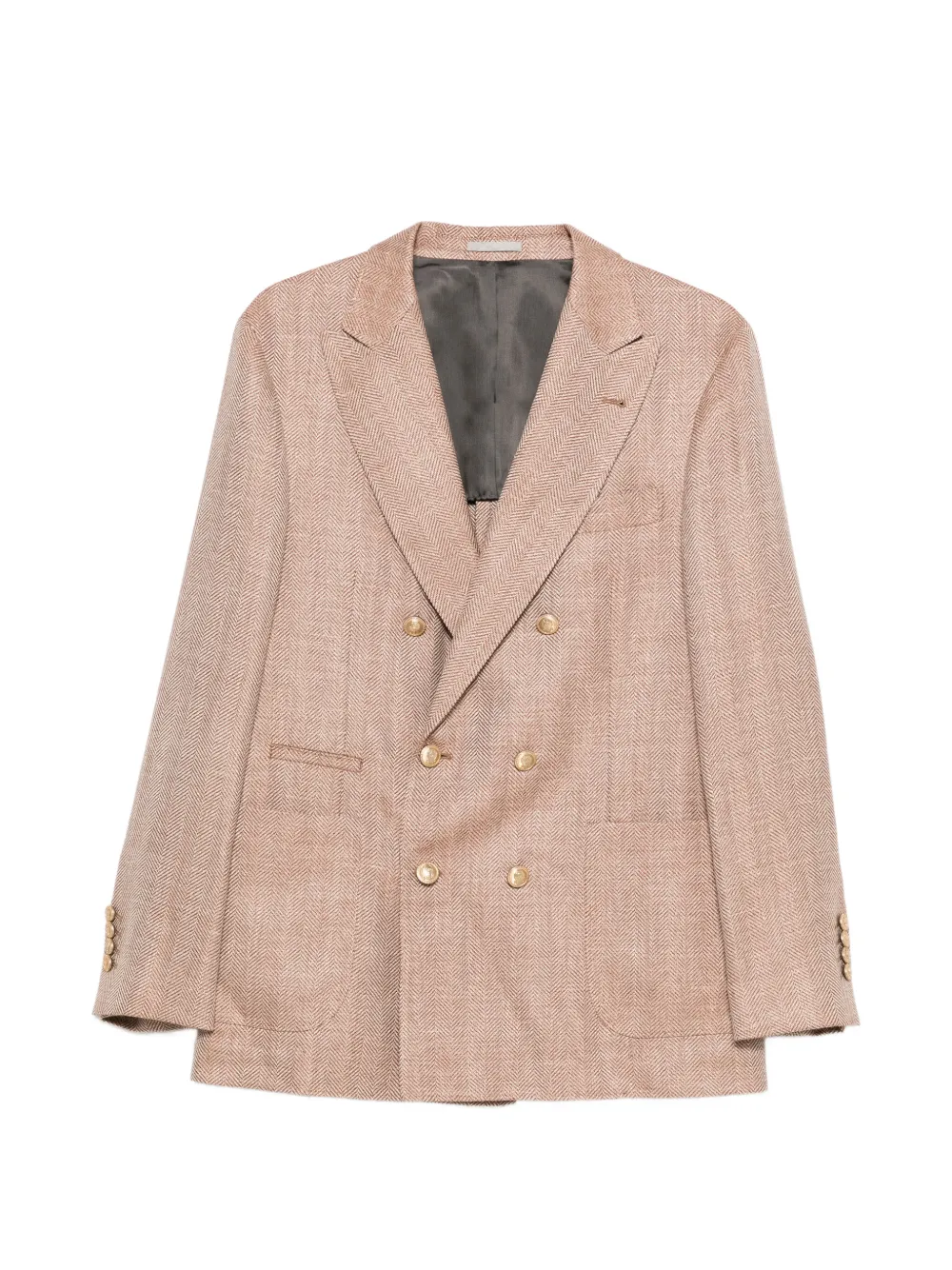 Brunello Cucinelli herringbone double-breasted jacket - Marrone