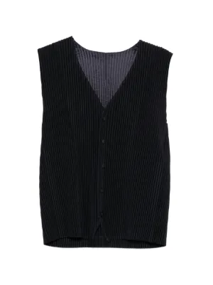 トップス ISSEY MIYAKE HOMME PLISSE V-Neck Vest Homme Plissé Issey Miyake Plissé Vest | Black | FARFETCH PL