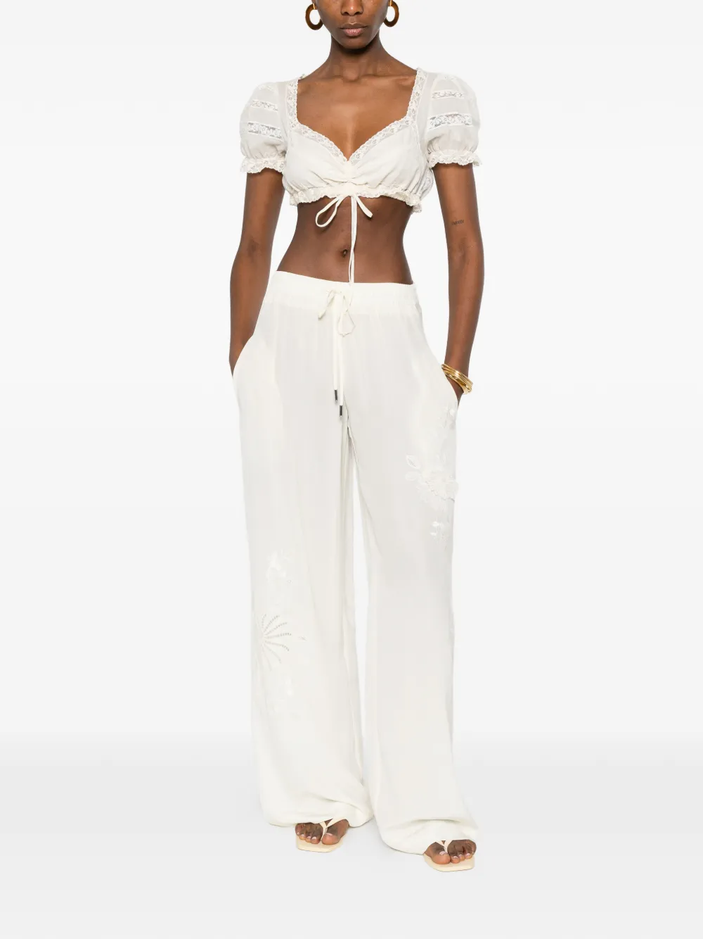 Floral-Embroidered Trousers