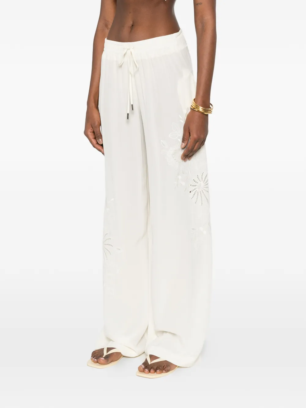 Ermanno Scervino Broek met geborduurde bloemen Beige